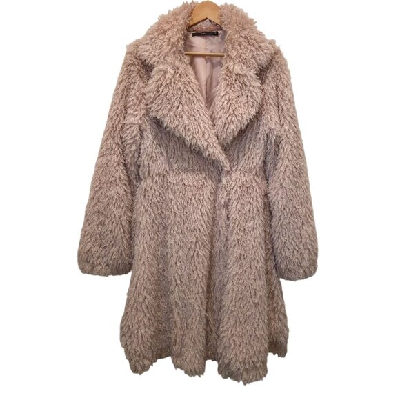 Hazel Jackets & Blazers - Hazel Shaggy Faux Fur Teddy Plush Pink Coat w/ Snap Closure & Lining Women's XL